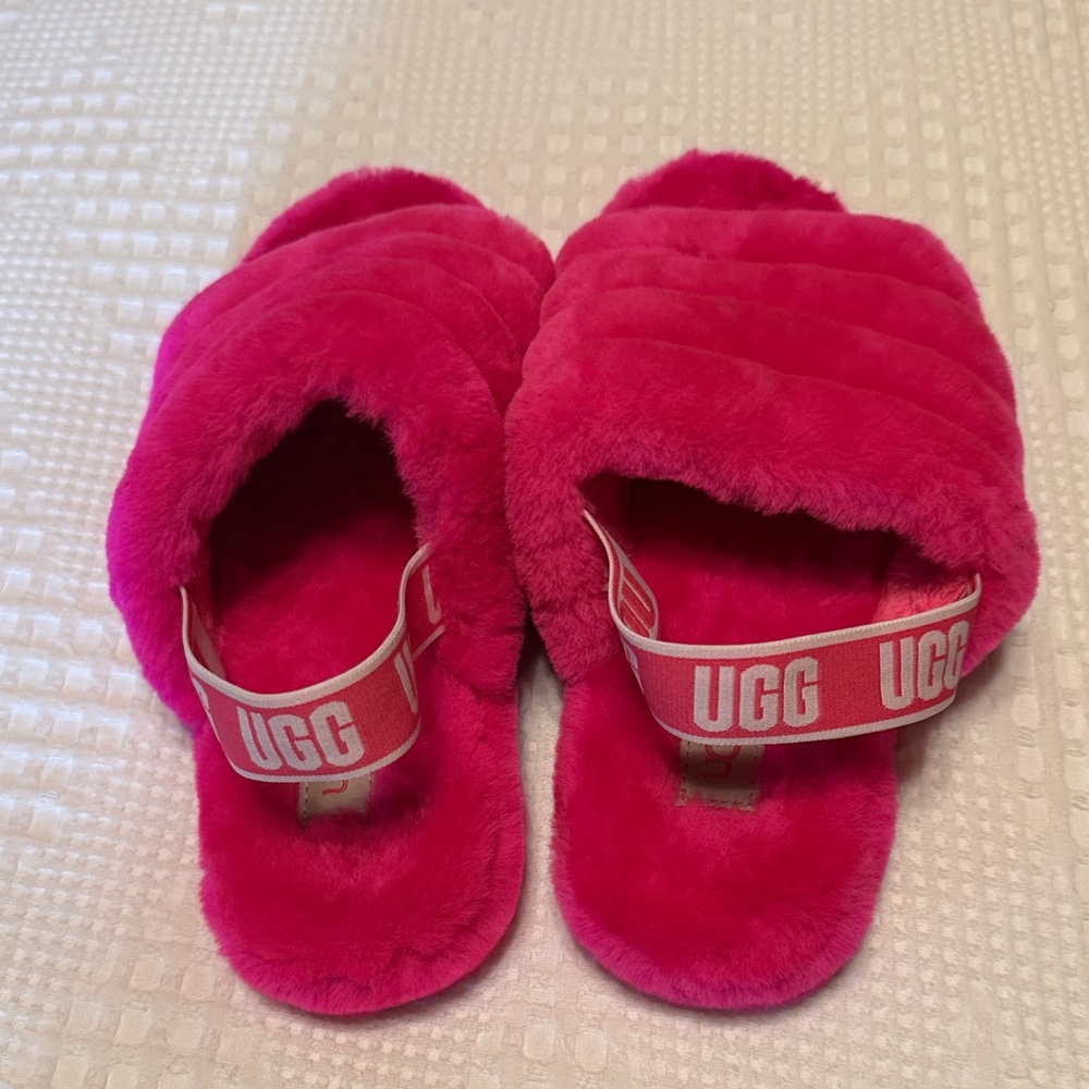 UGG Bright Pink Fluff Yeah Fluffy Slide Slippers